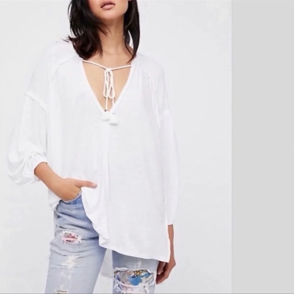We the Free Free People Just a Henley Tie Front Top Blouse White Size S